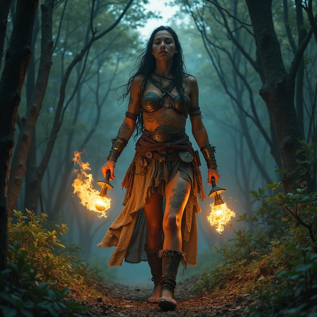 Celtic Warrior in Moonlit Forest, Cinematic Style