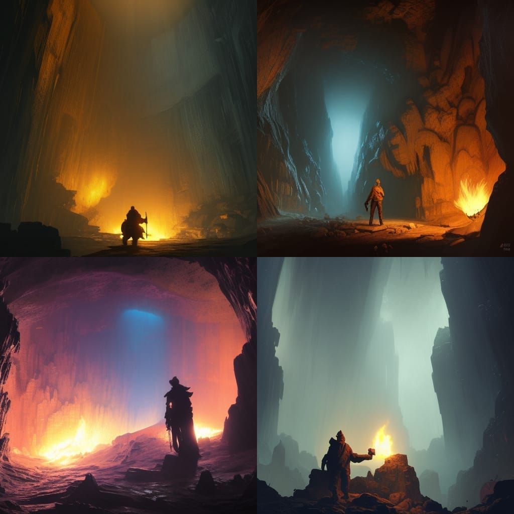 Torchlit Cave Explorer in Dark Fantasy Style