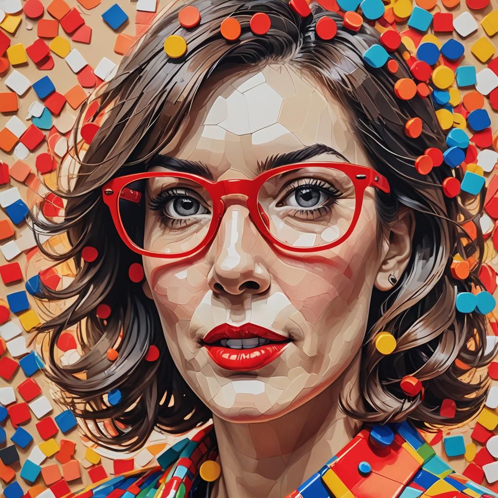 Pop Art Portrait with Red Glasses in Toycore Style