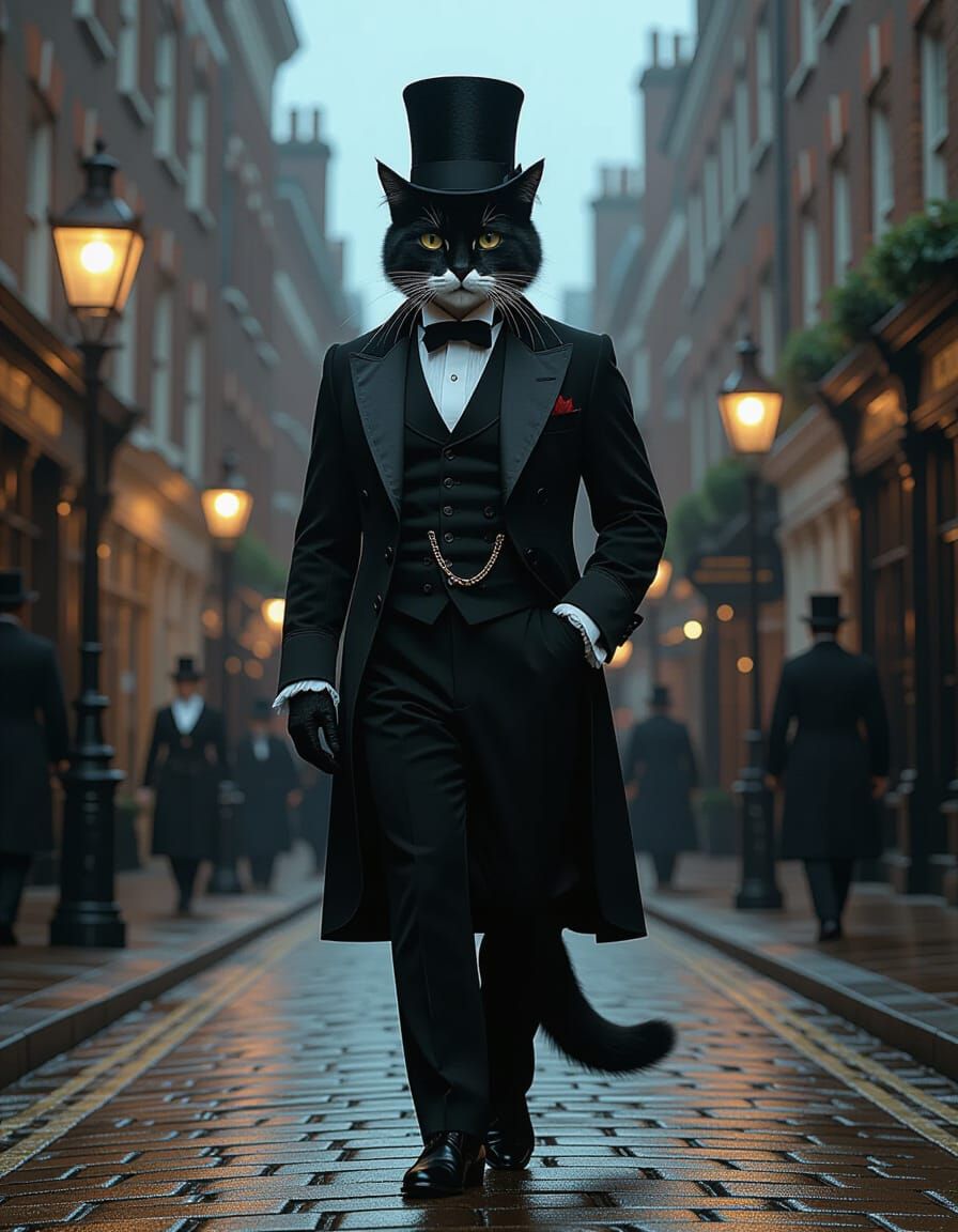 Distinguished Catman in Victorian London Steampunk Art