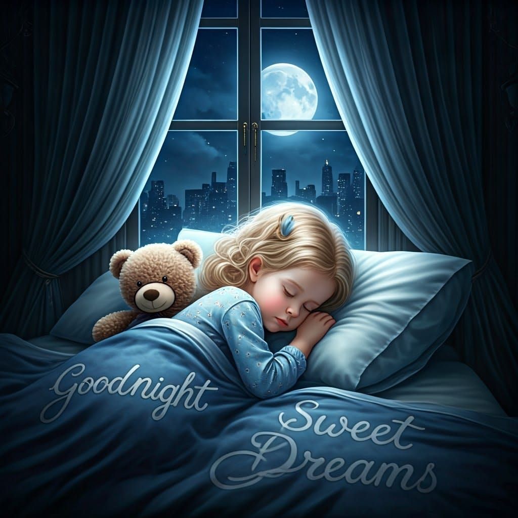 Little Girl's Sweet Dreams in Moonlight