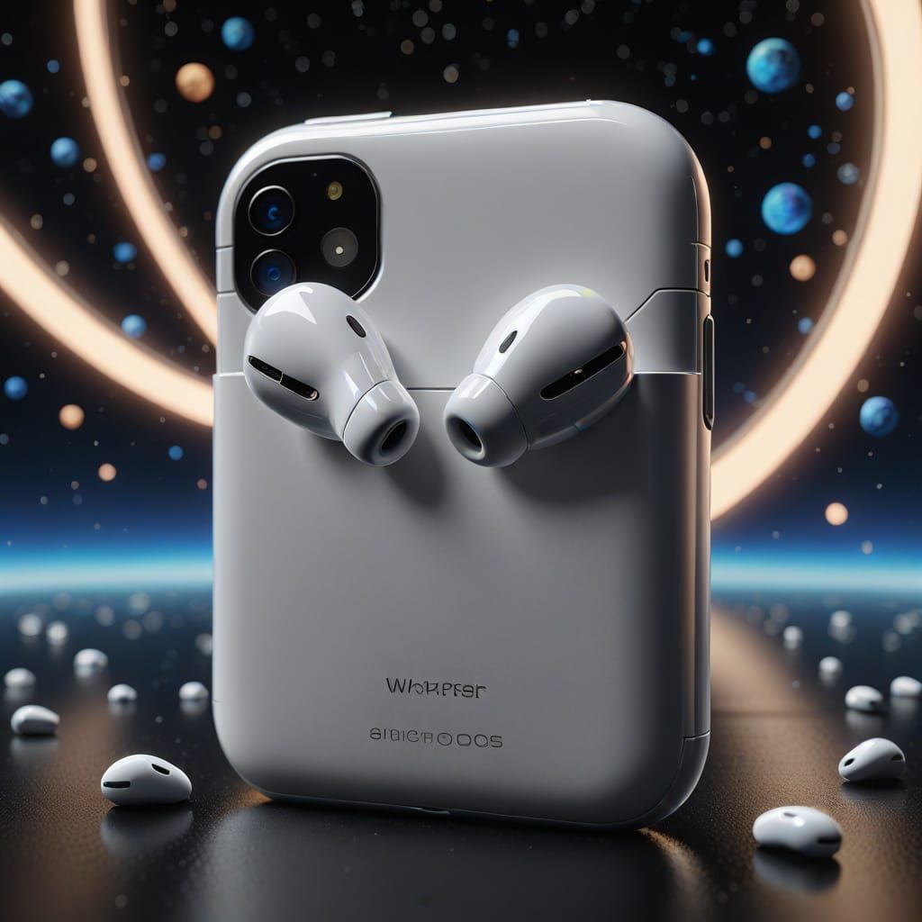 Sleek iPhone and AirPods in a Celestial Showcase