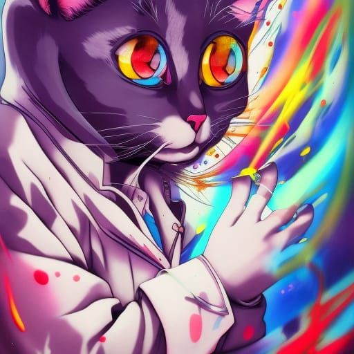 Old cat Scientist, by Anime Key Visual, Japanese Manga, Pixi...