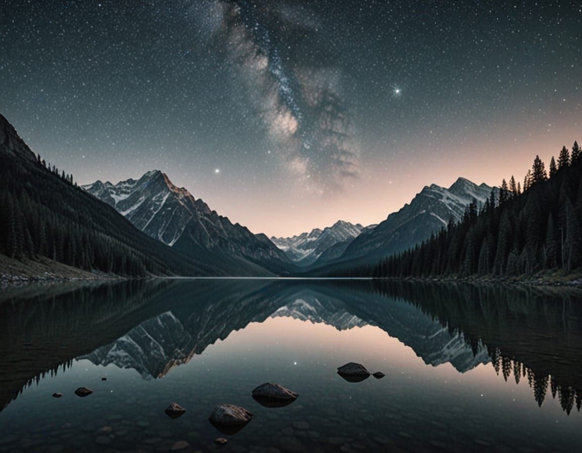 Ethereal Mountain Lake Reflected in Starlight