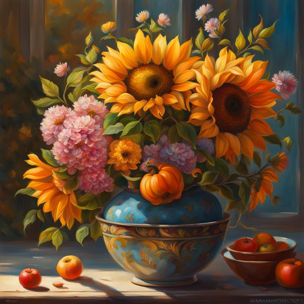 Colorful Still Life Expressing Gratitude in Mixed Media