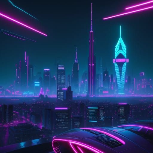 Synthwave Cityscape in Retro-Futuristic Style
