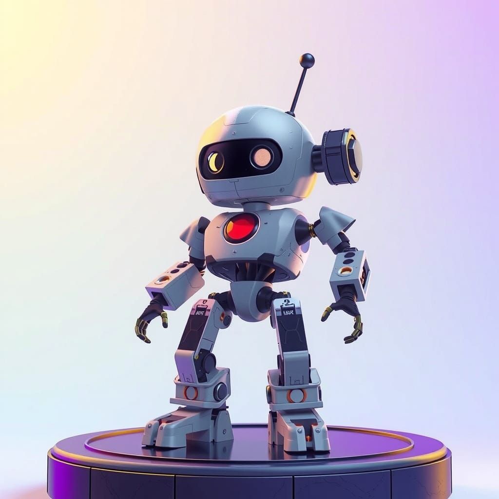 Cyberpunk 3D Sculpting Robot in Triadic Colors