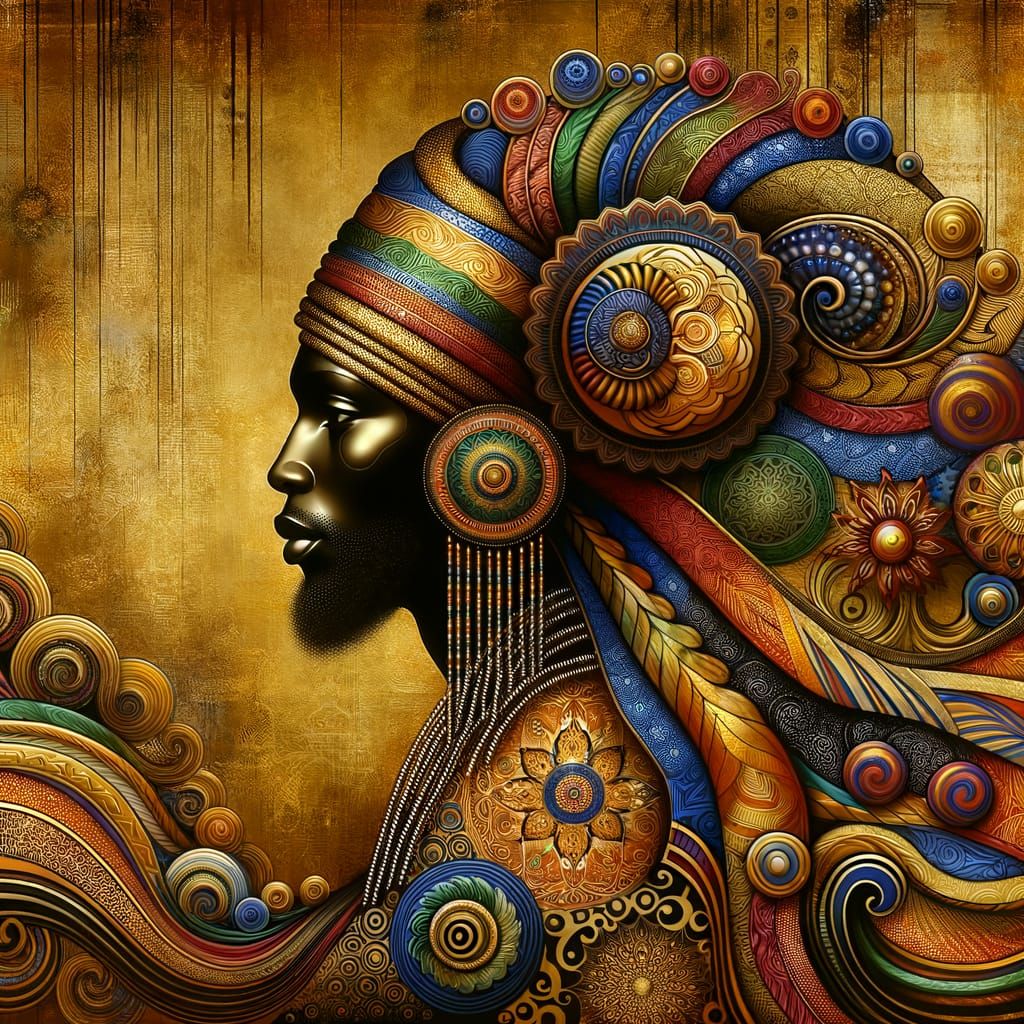 Regal Figure in Afrocentric Splendor, Echoing European Artis...