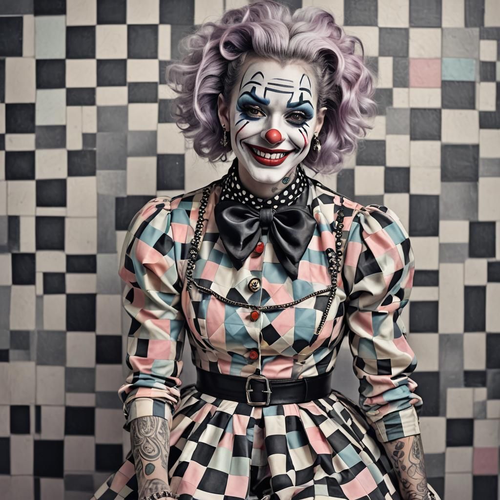 Harlequin Woman with Tattoos in Pastel Colors