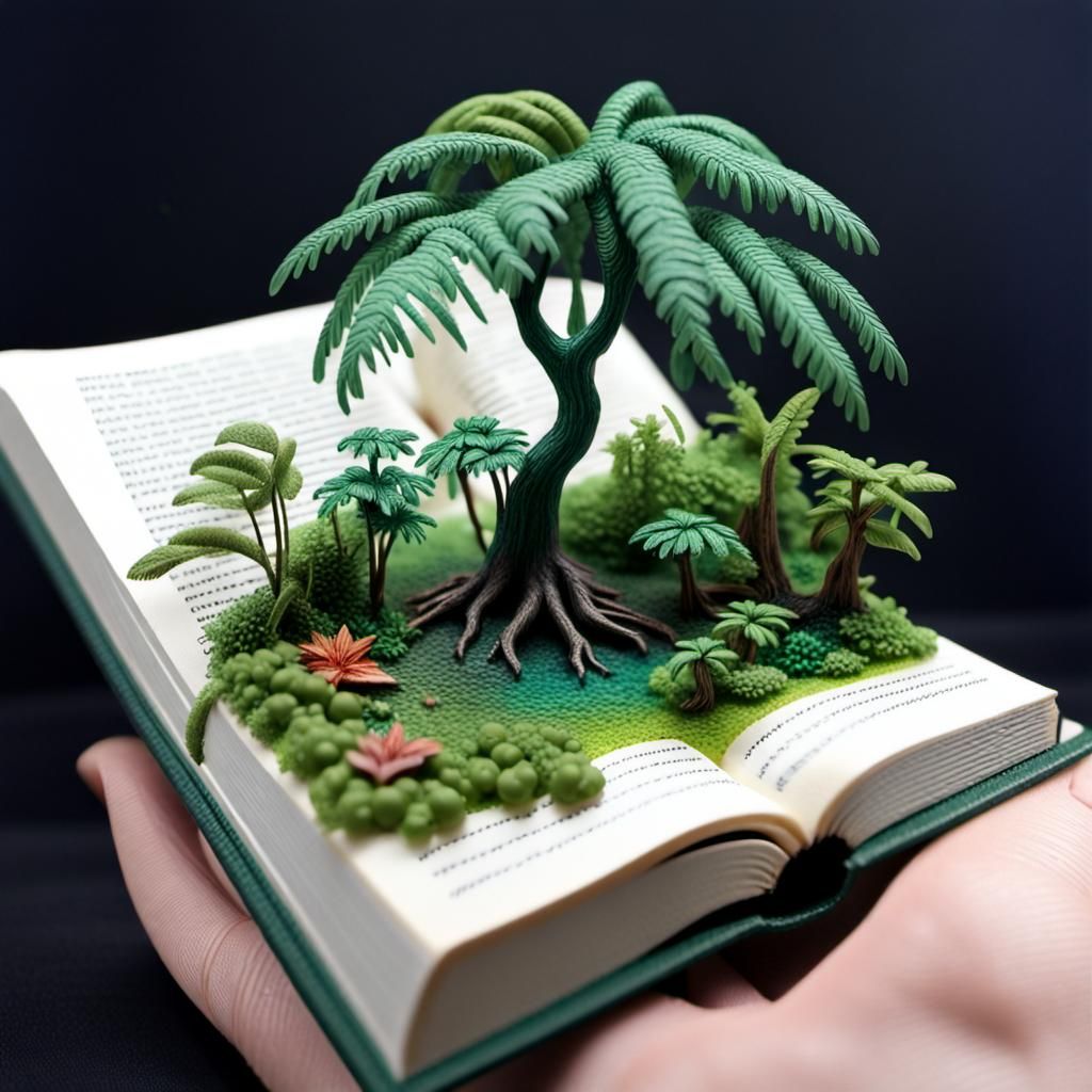 Miniature Rainforest on Book, Resin Cast