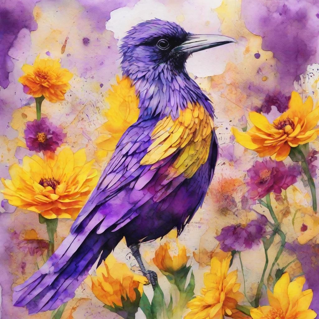 Surreal Bird and Flowers in Newspaper Collage