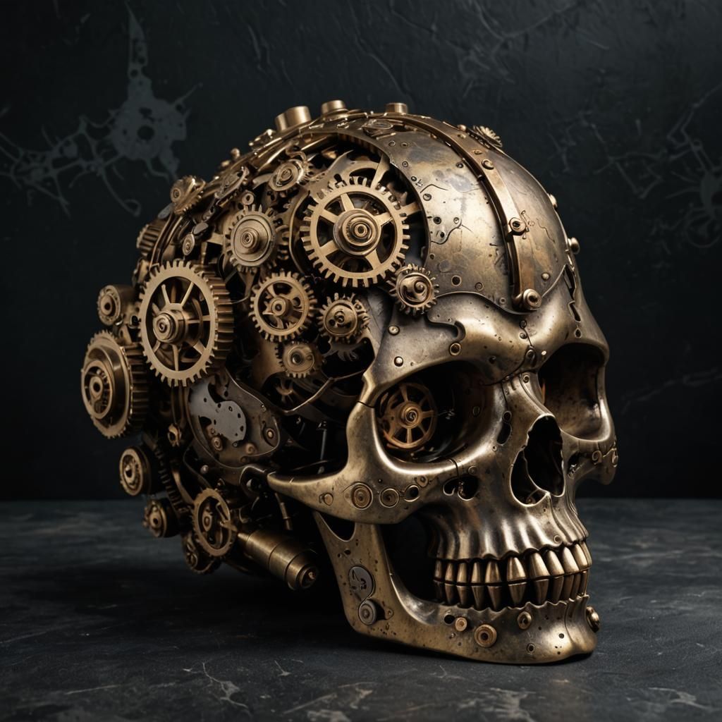 Steampunk Skull with Gears in Gothic Style