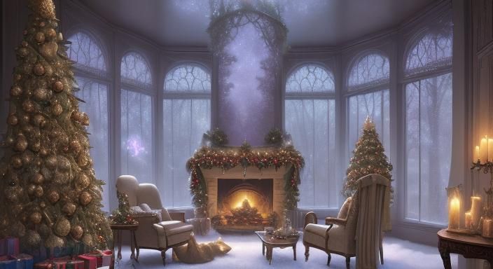 Ethereal Christmas Interior in Kinkade Style