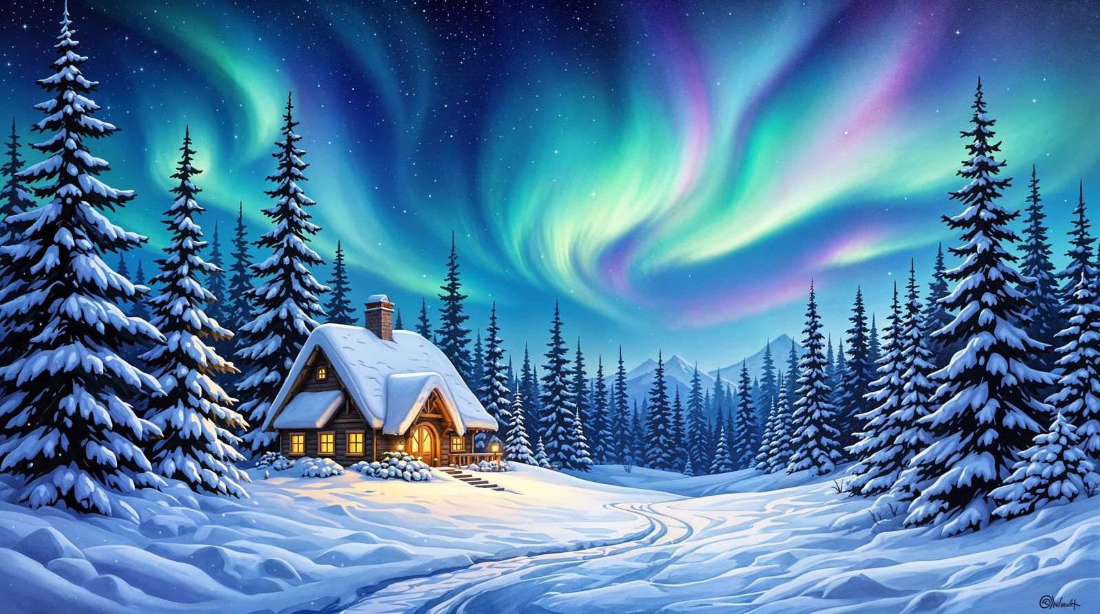 Whimsical Winter Wonderland Under the Northern Lights