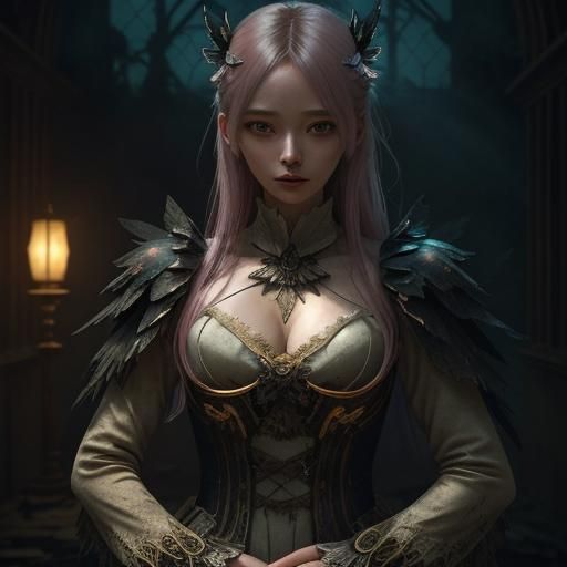 Dark Academia Magical Girl in Abandoned Architecture