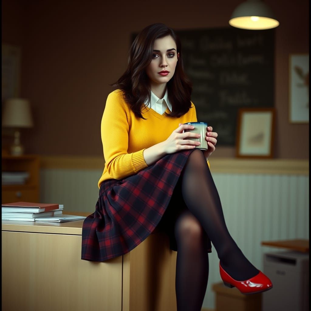 Woman in Yellow Sweater with Film Noir Vignette