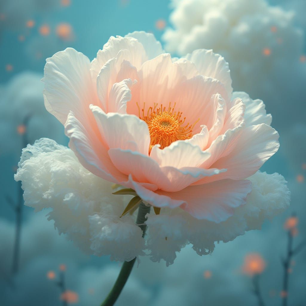 Dreamlike Flower Emerges from Ethereal Cloud in Whimsical St...