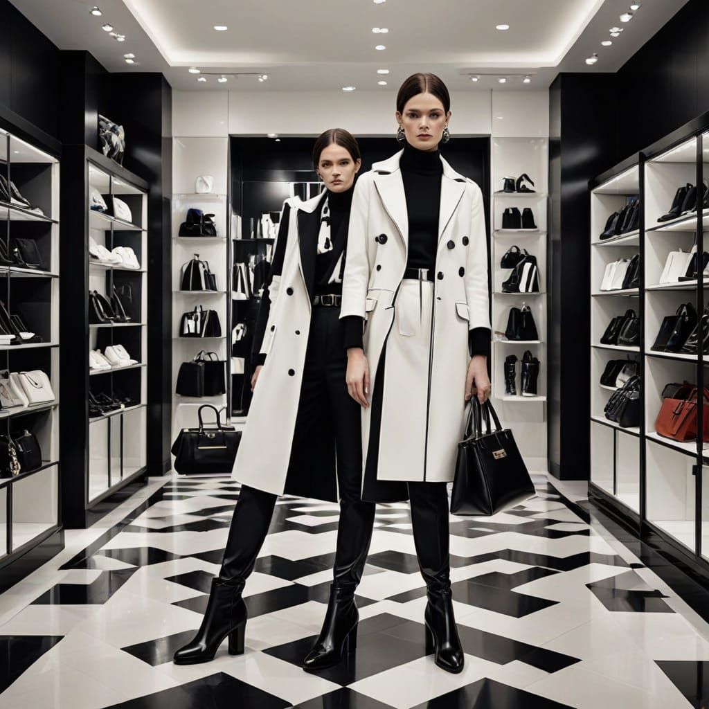 Chic Boutique Display: Matching Chevron Boots and Handbag