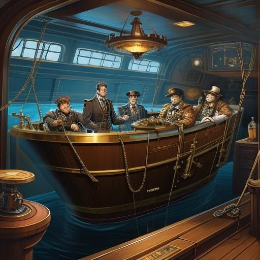 Steampunk Captain Sails Bathtub: Comic Book Art