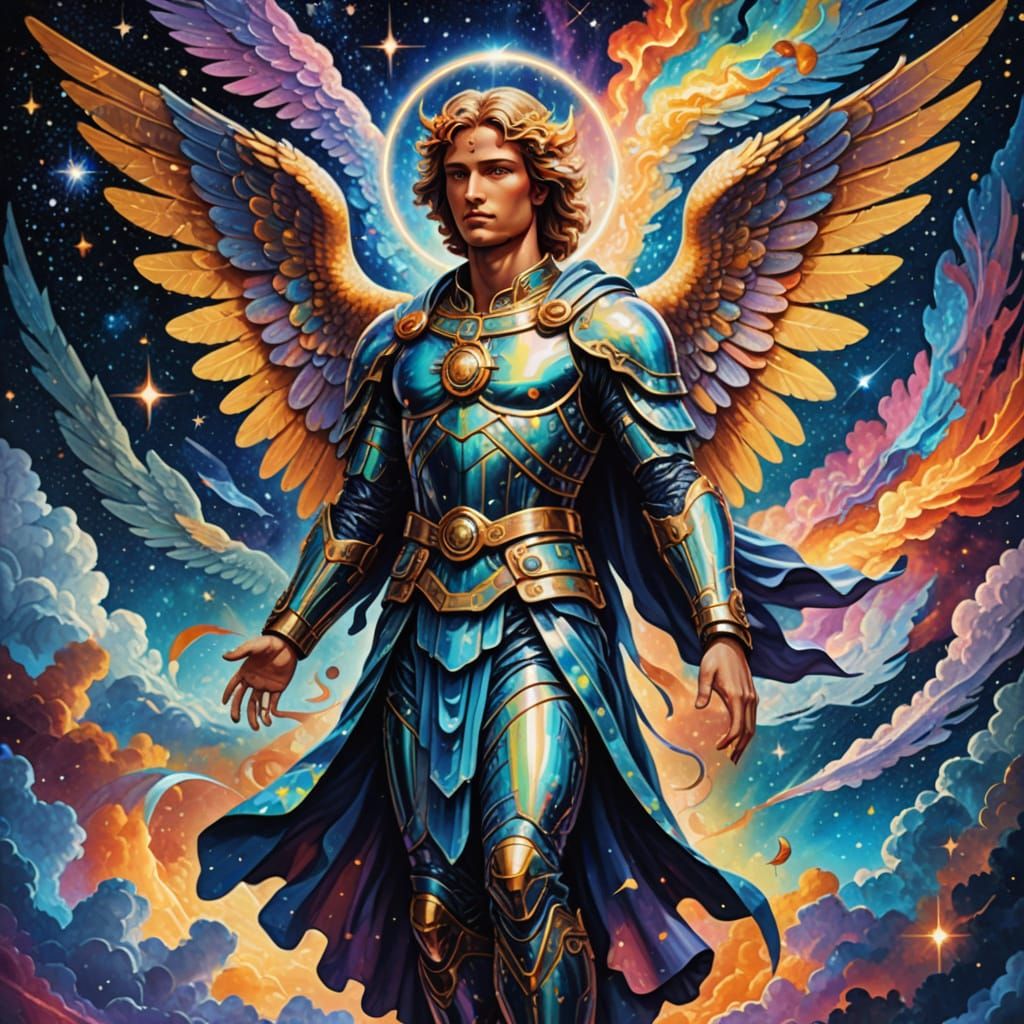 Astral Archangel Shimmers in Cosmic Illustration