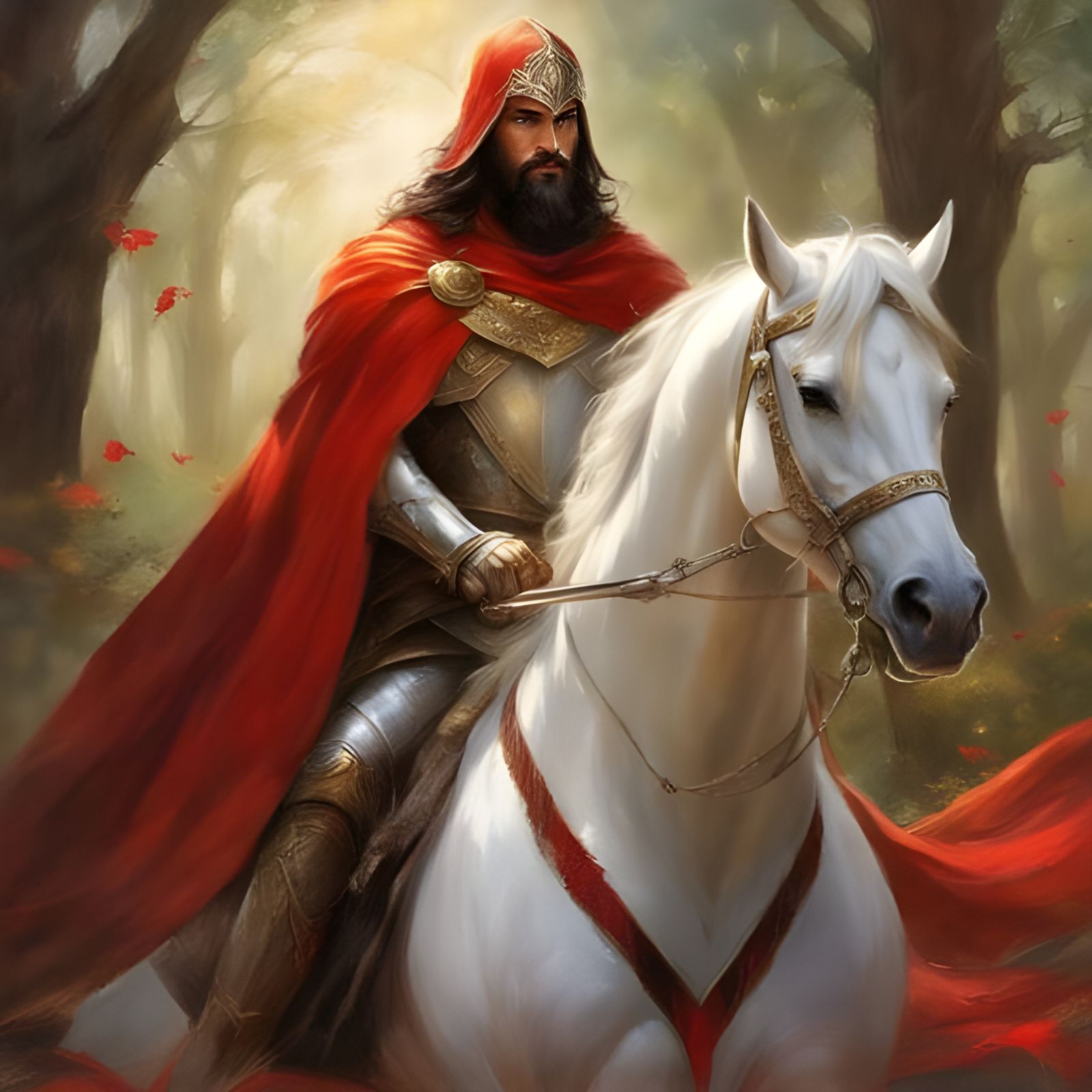 Hooded Templar Knight Portrait on Horseback