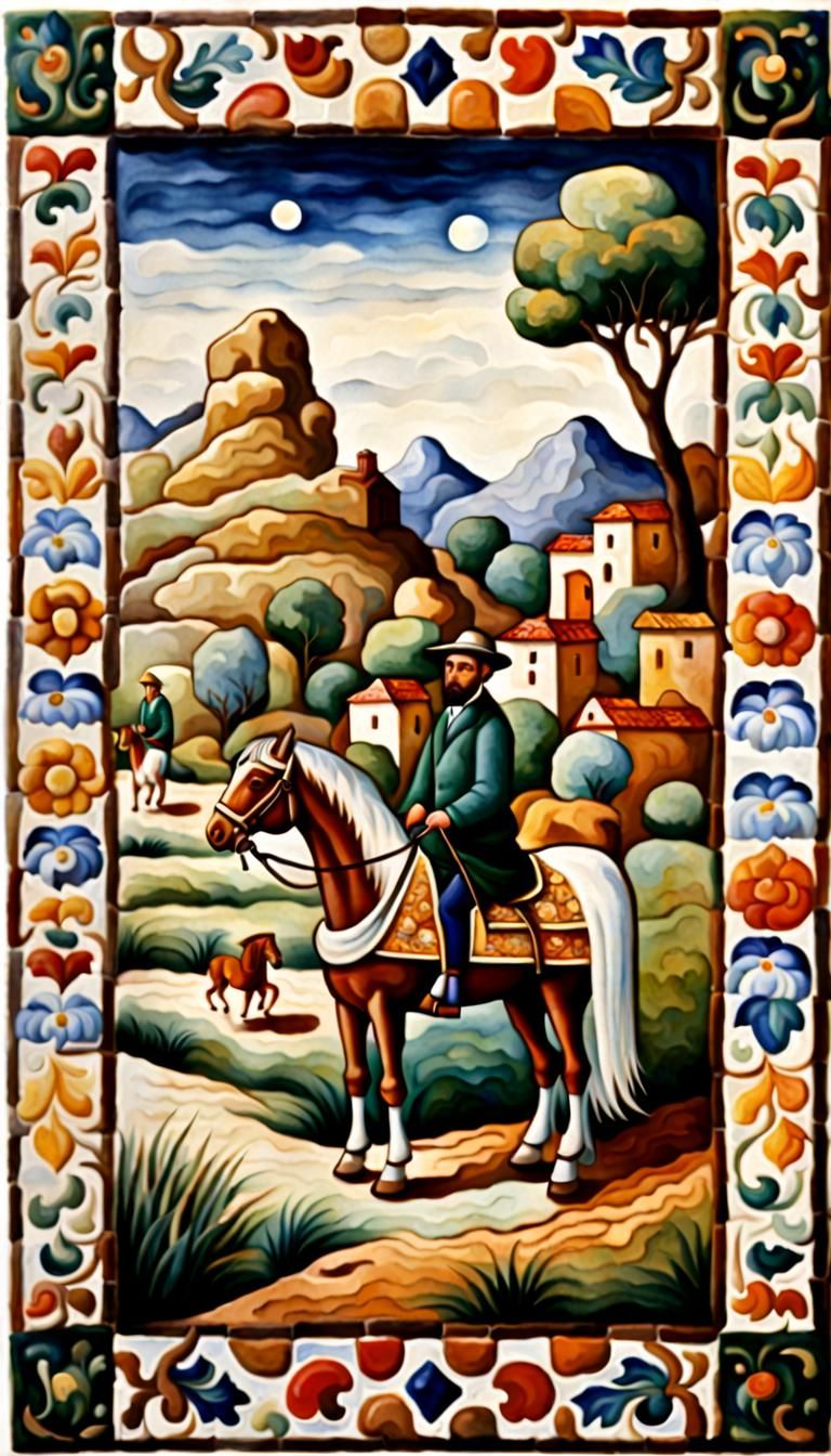 Detailed Rock Landscape in Tiled Fresco Style