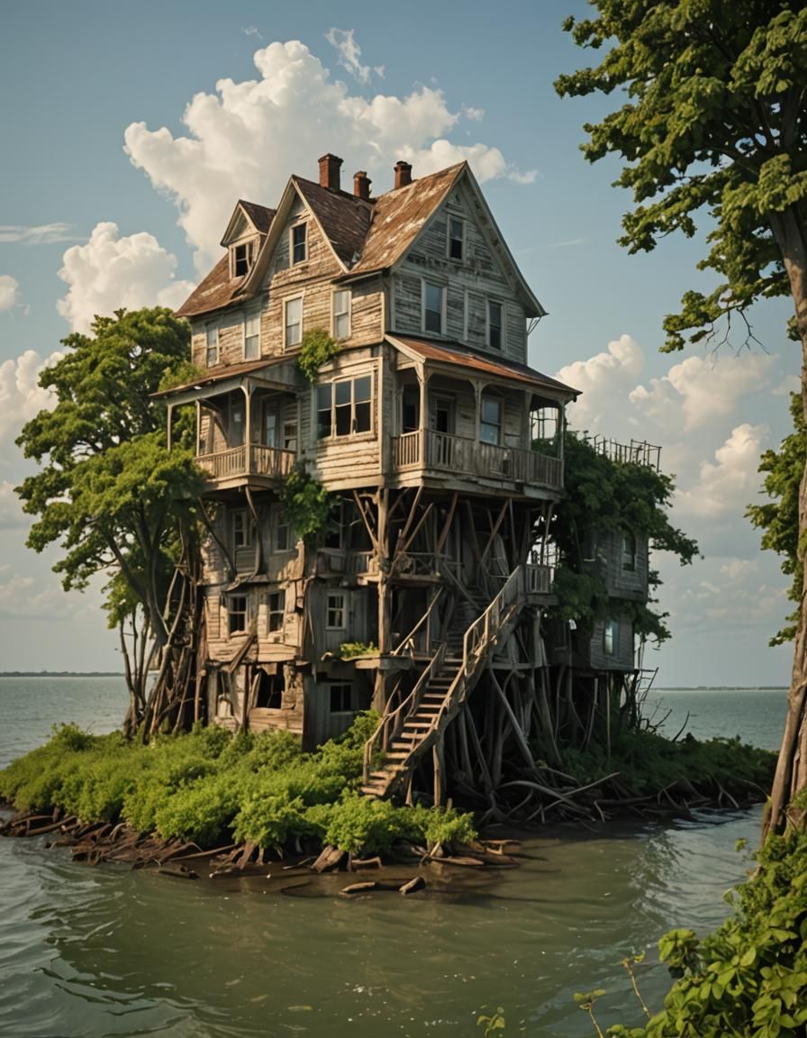 Weathered House on Remote Island