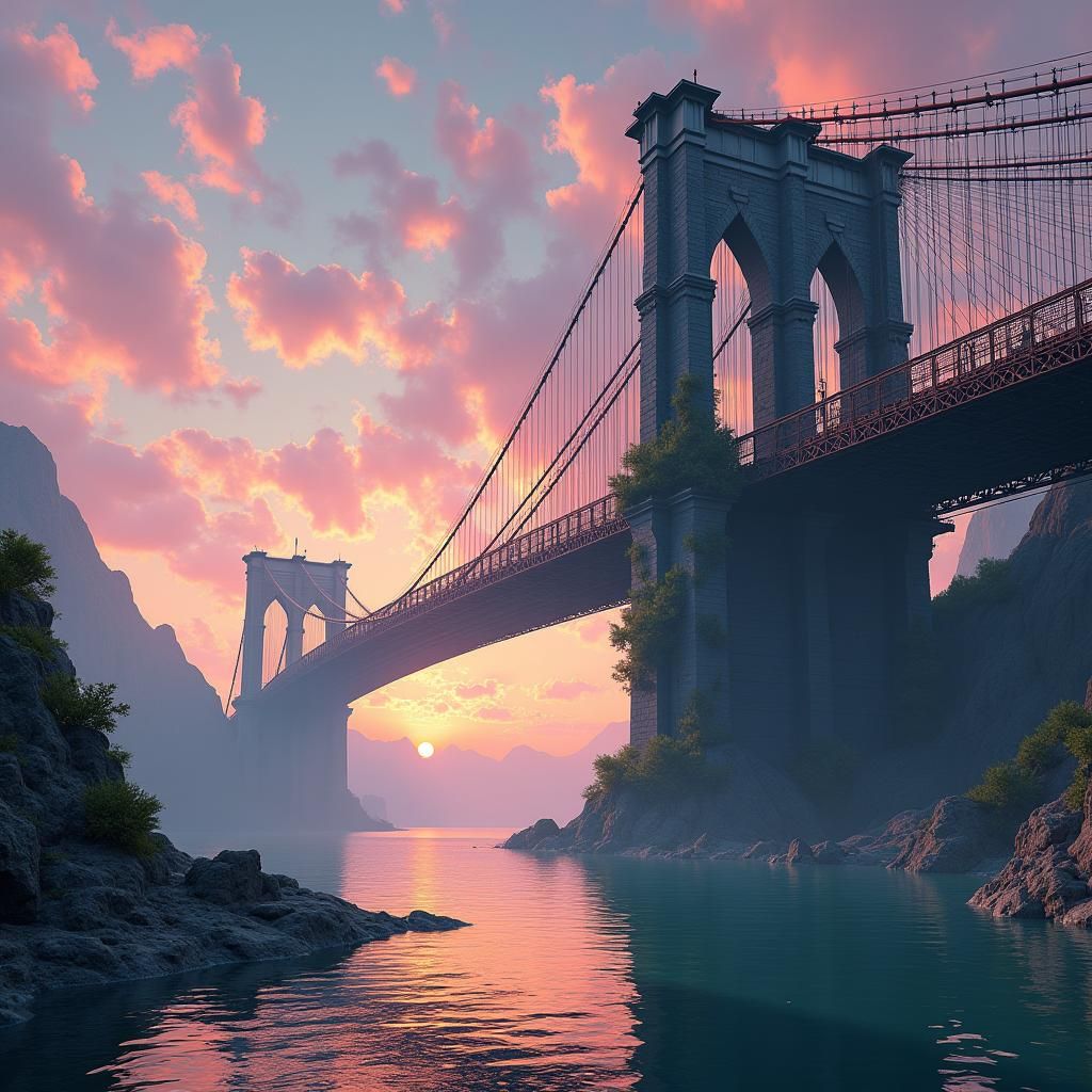 Brooklyn Bridge on Alien Planet in Matte Painting Style
