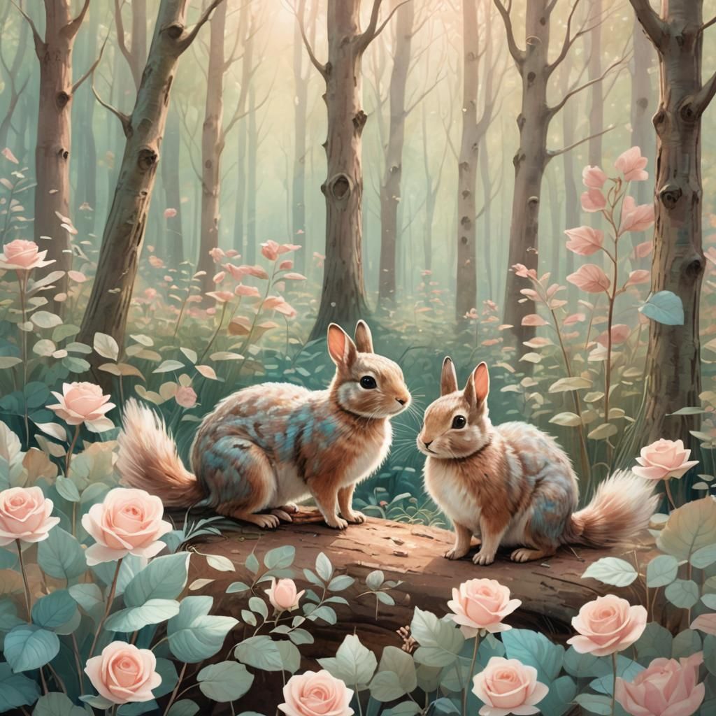 Pastel Forest Animals in Watercolor Style