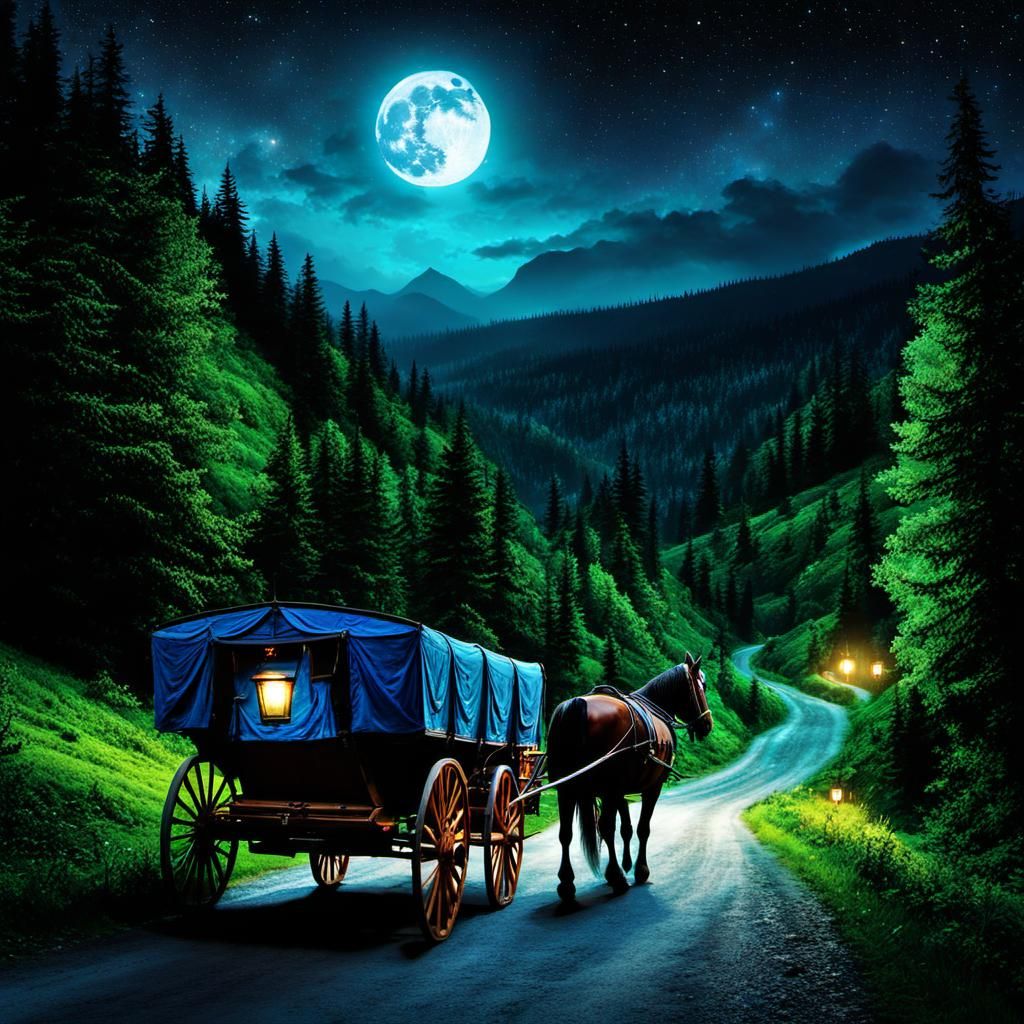 Wagon to Transylvania Through Cyberpunk Forest