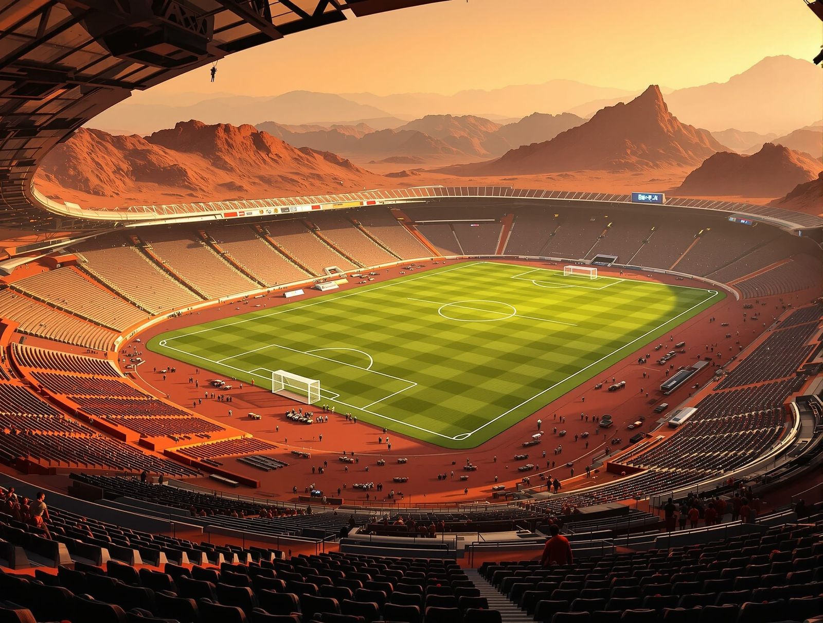 Futuristic Soccer Stadium on Mars in Retrofuturist Style