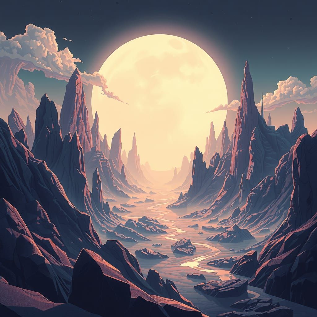 Dreamscape: Glimmering Distorted Geometry Under Moonlight