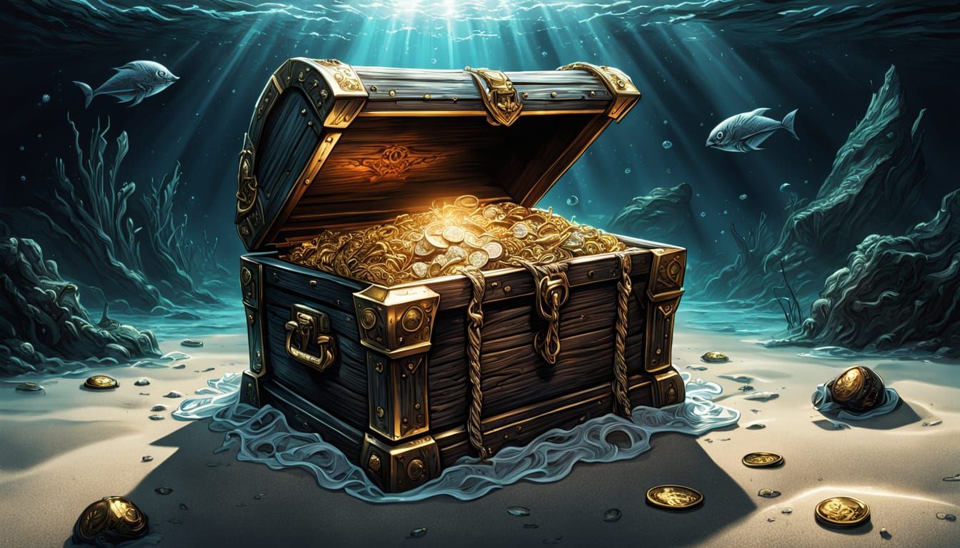 Ghostly Treasure Chest on Seabed: Comic Book Art