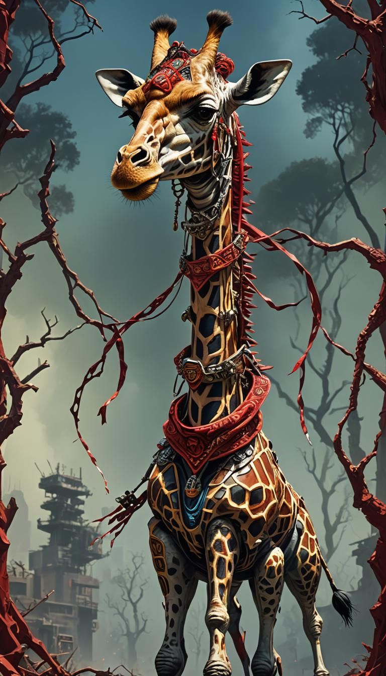 Cybernetic Giraffe Warlord in Epic Surreal Landscape