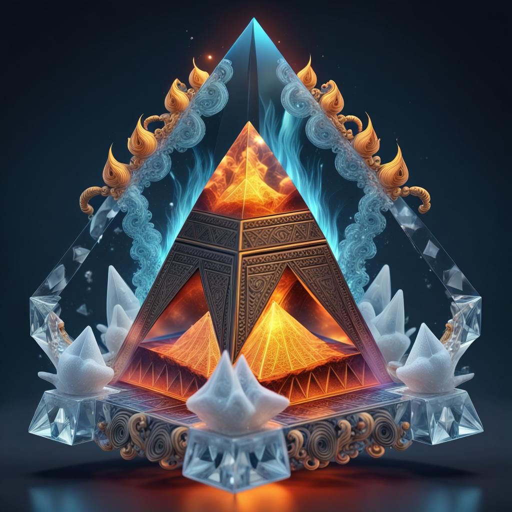 Flames Engulfing Pyramid with Egyptian Goddess: 3D Render