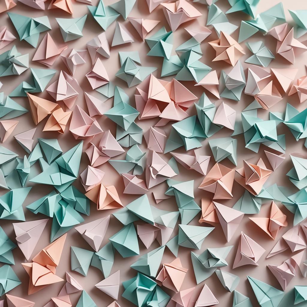 Delicate Origami Paper Folds in Pastel Illustration