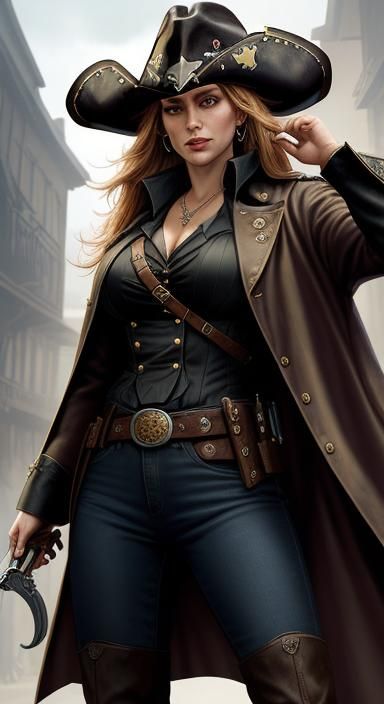 Detective Pirate Cowboy Woman in Comic Book Style