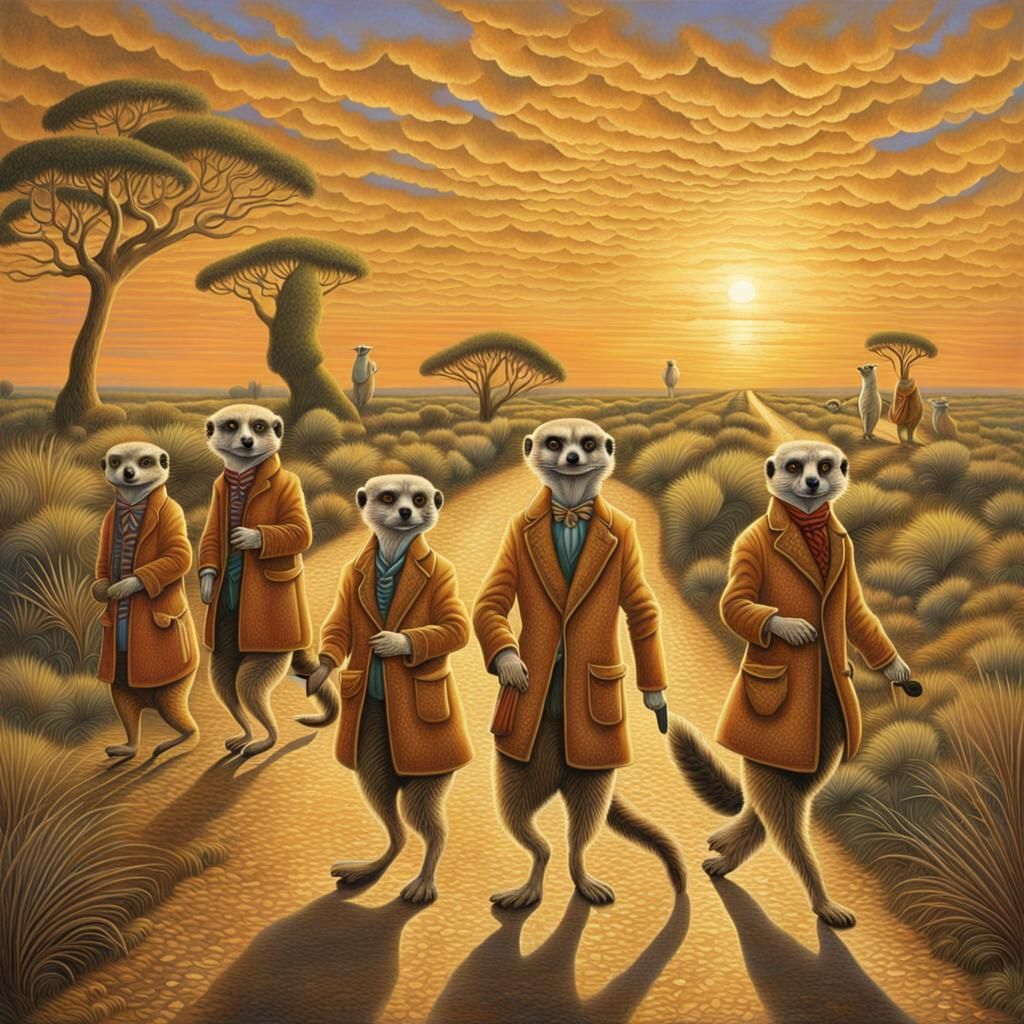 Meerkats Dressed for Tea Strut Down Road