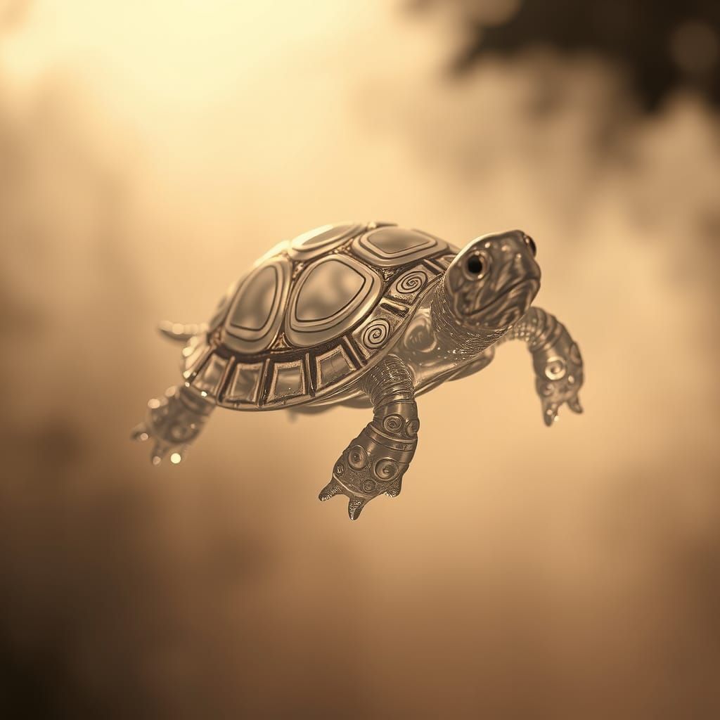Glass Tortoise in Misty Light: Hyperrealistic Art
