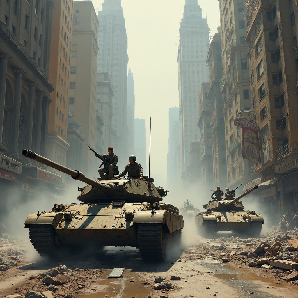 Urban Warfare Chaos in Gritty Realism Style