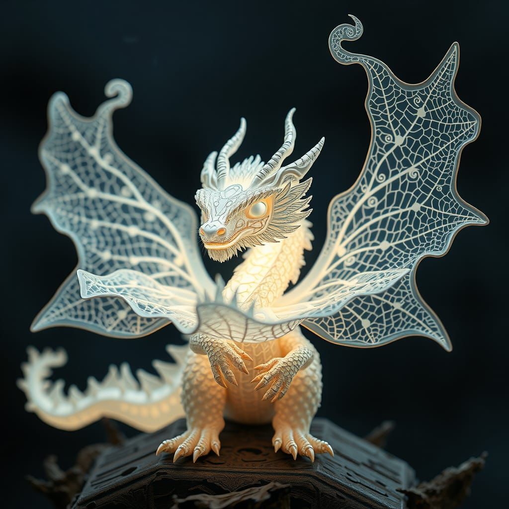 Luminous Dragon Cub with Bioluminescent Flowers