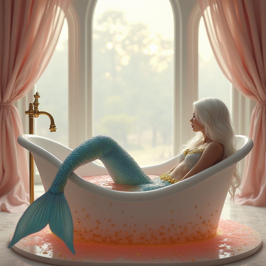 Opalescent Mermaid in Rococo Sanctuary, 8k