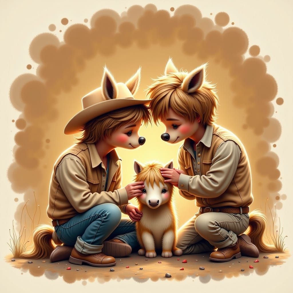 Charming Gay Cowboy Couple with Miniature Horse