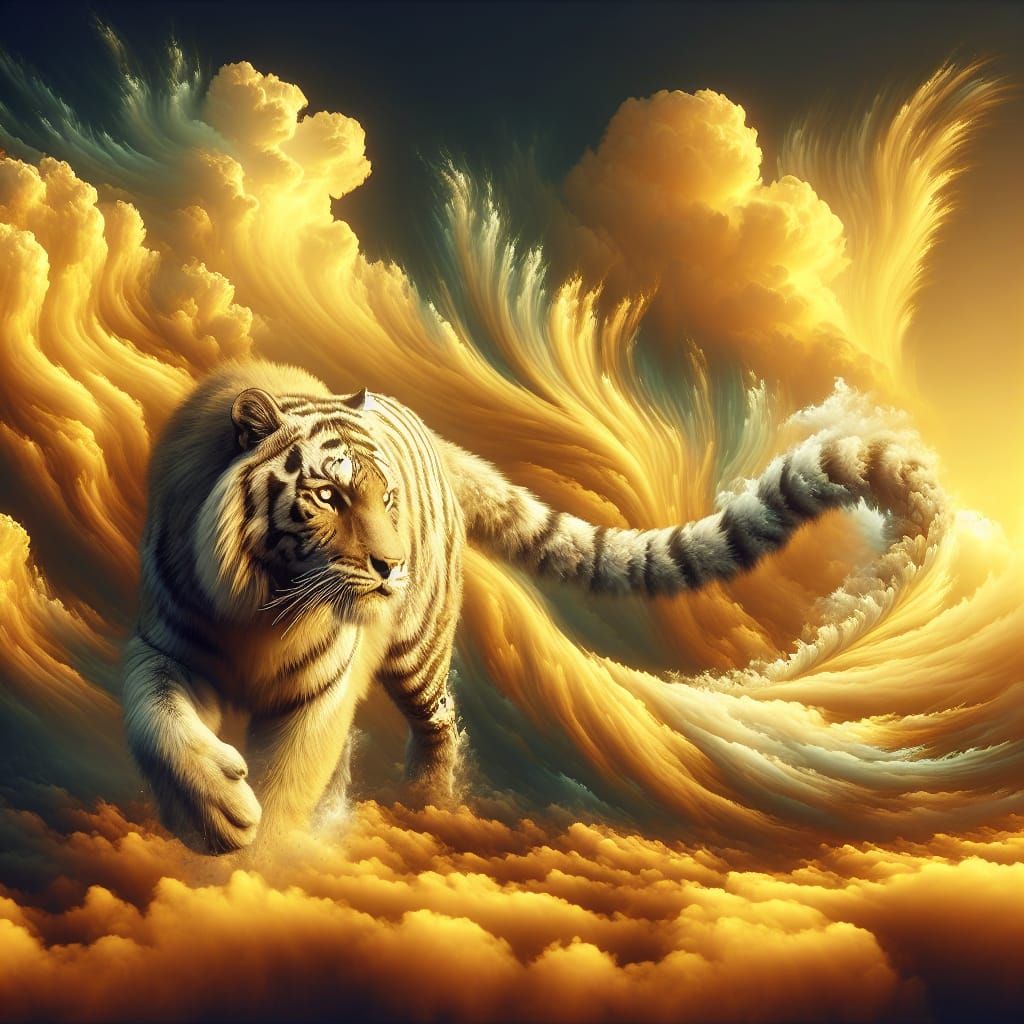 Majestic Tiger in Golden Sunset Cloudscape