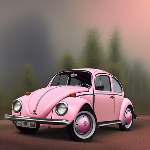 Pink VW Beetle on Highway: Retro Concept Art