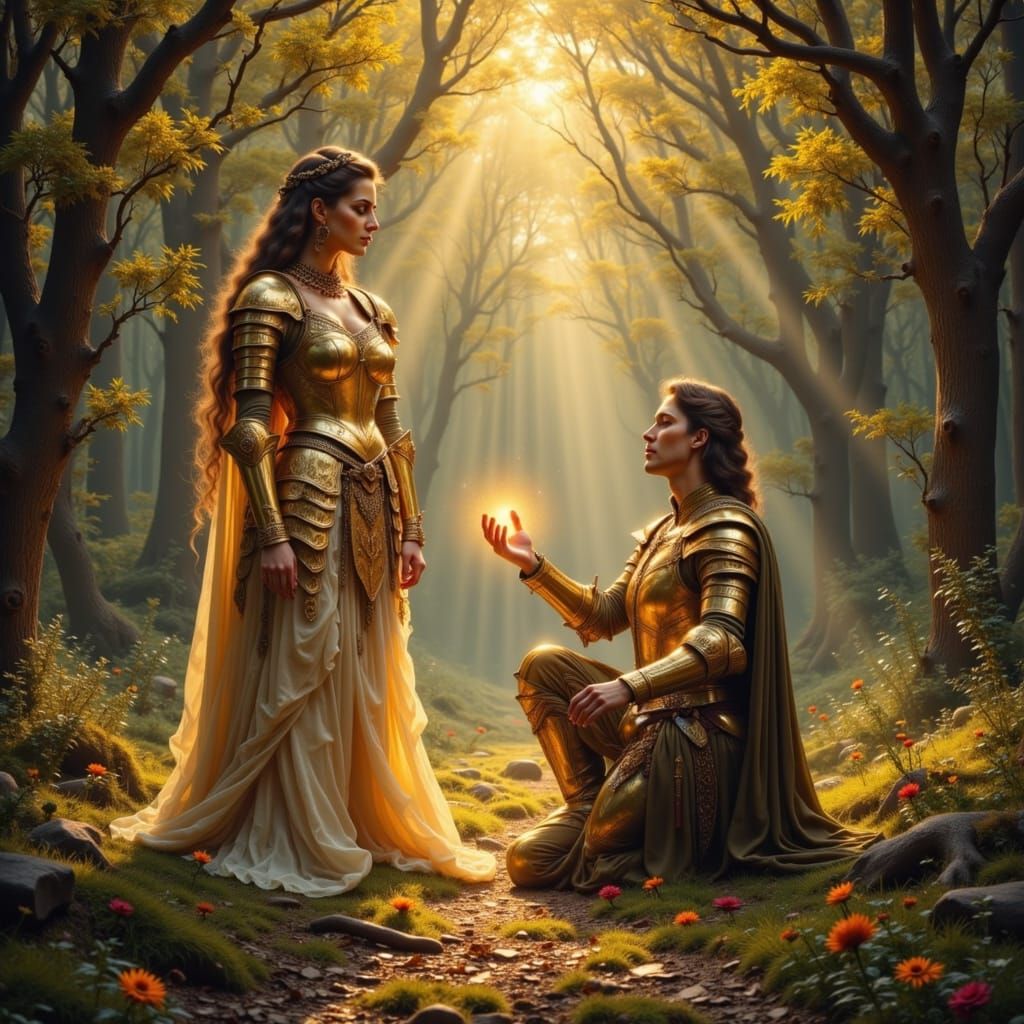 Siegfried Receives Glowing Shield in Enchanted Forest