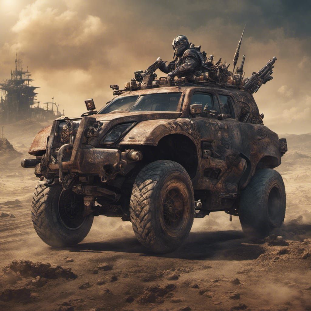 Dieselpunk Road Warrior in Post-Apocalyptic Wasteland