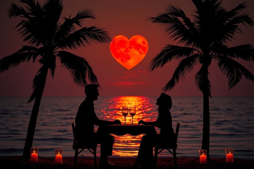Candlelit Beachside Romance Under a Heart-Shaped Moon