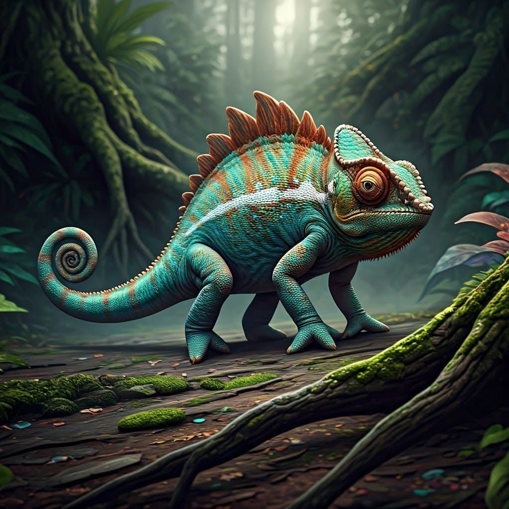 Stegosaurus-Chameleon Hybrid in Prehistoric Forest, Fantasy ...