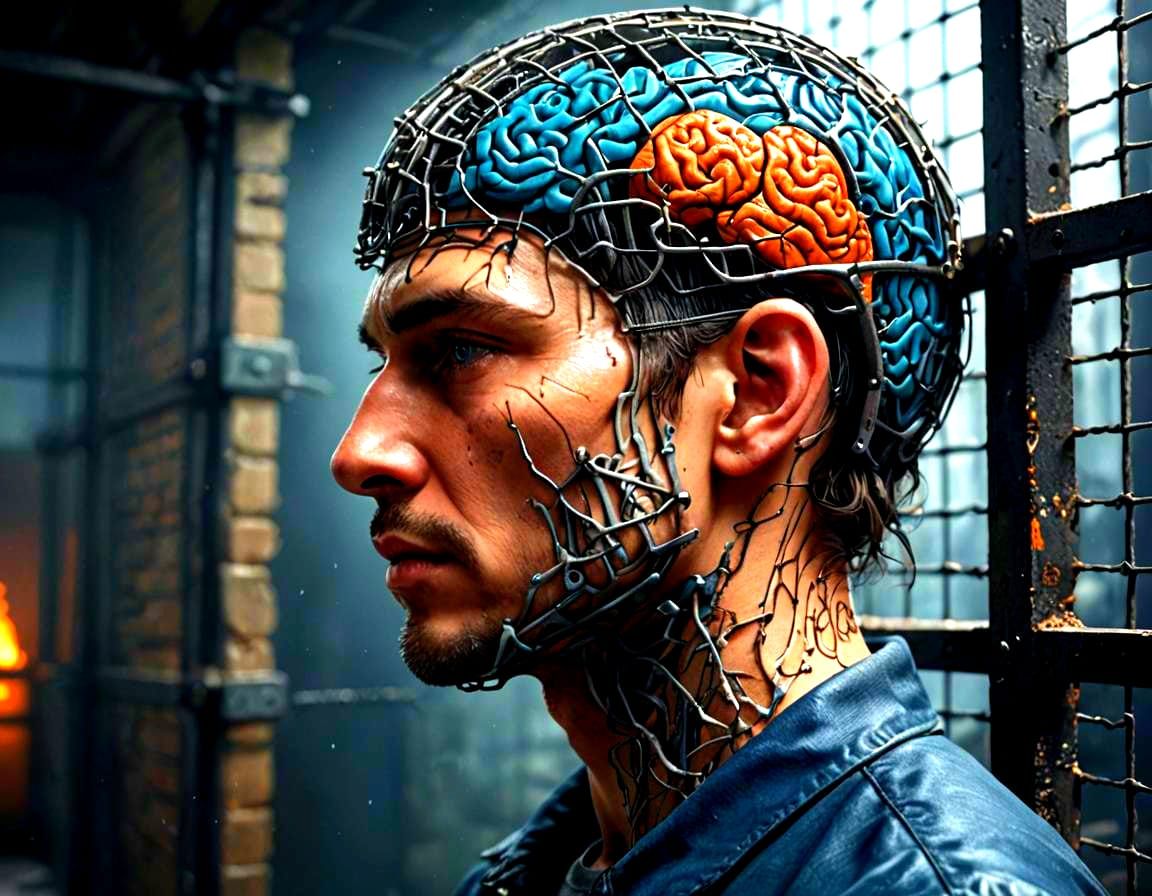 Face Profile with Prison Brain: Detailed Matte Painting